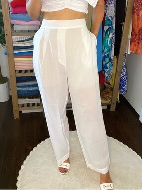 ZARA White Sheer High Rise Wide Leg Pull On Pants! 🐚